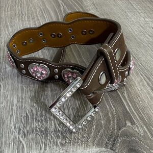 Nocona Brown Belt with Pink and Silver Details